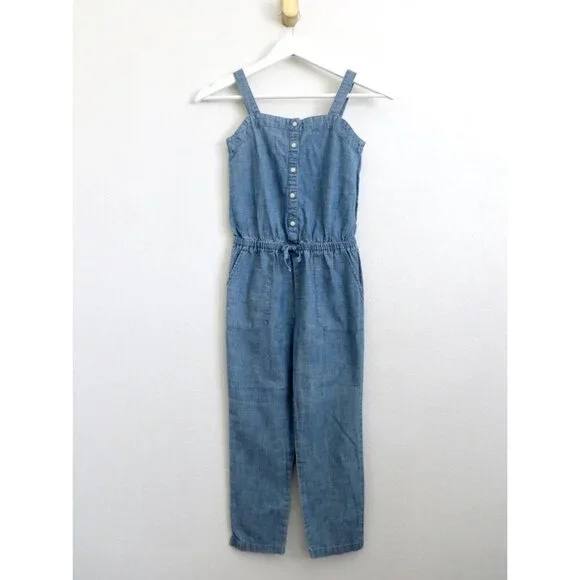 NEW! Polo Ralph Lauren Chambray Jumpsuit Button Front Blue Girls SZ 6-7 Years - Picture 3 of 8